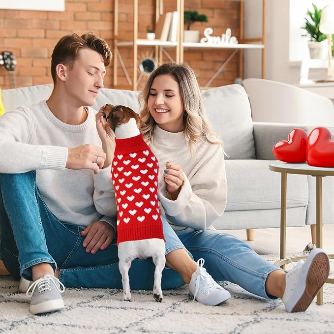 Valentines Dog Sweater, Dog Valentines Clothes Outfit Knitted Sweaters for Small Medium Large Dogs Pets (Red Heart, Large)