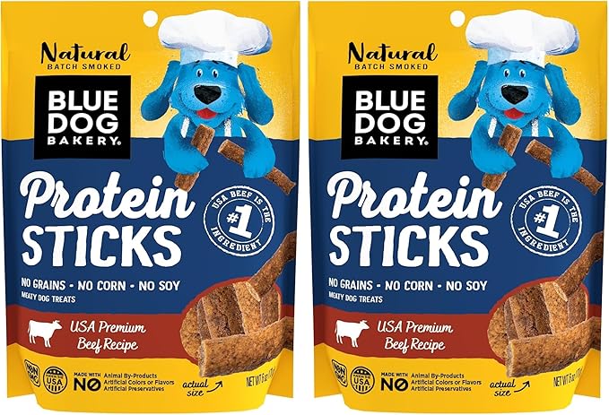 Blue Dog Bakery Protein Jerky Meat Sticks, Made w/USA Beef #1 Ingredient, Healthy Dog Treats, All Natural, 6 oz (Pack of 2)