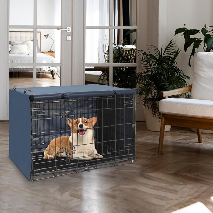 Seiyierr Dog Crate Cover - Kennel Covers Fit for 42 Inch Dog Crate, Double Door Polyester for Wire Puppy Crate Indoor Outdoor Protection, Blue