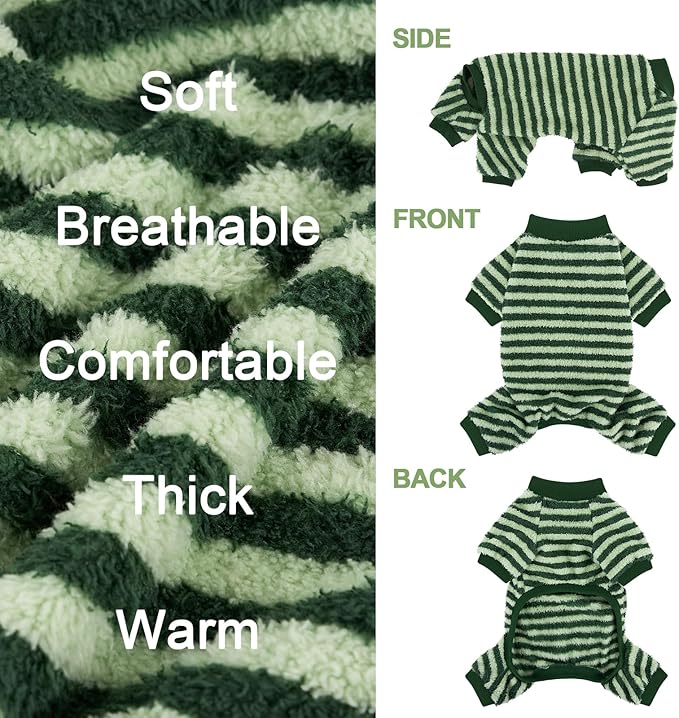 XPUDAC Stripe Dog Sweater Fleece Dog Pajamas Winter Pet Clothes for Small Medium Dogs Girl Boy Doggy Apparel for Cold Weather, Stripe Green, XS