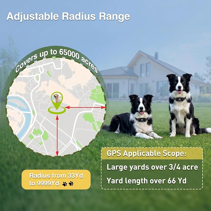 PATPET GPS Wireless Dog Fence | No-Dig, 9999-Yard Range | IP67 Waterproof Collar, 3 Modes for Medium & Large Dogs