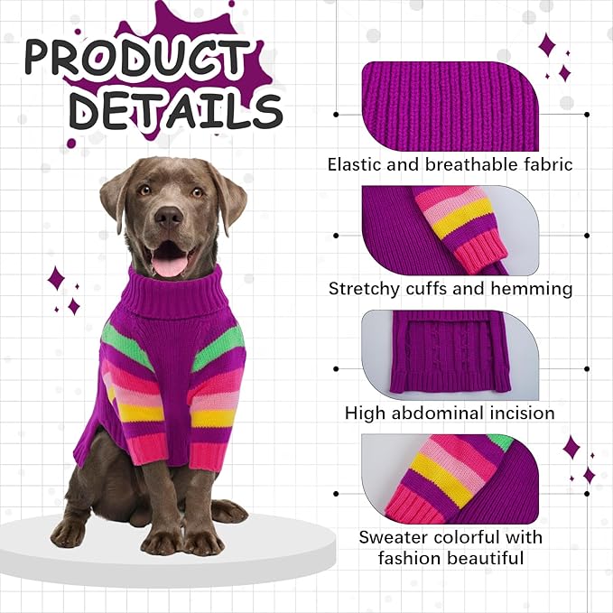 Dog Cold Sweater, Dog Sweaters Winter for Medium Dogs Girl Male, Turtleneck Warm Dogs Sweater Long Sleeve, Stretchy Christmas Doggie Sweaters Outdoor, Pet Knitwear Frenchie, Schnauzer(Purple M)