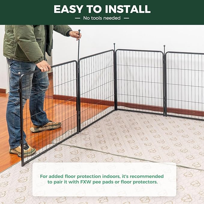 FXW Rollick Unleashed Dog Playpen for Indoor, Yard, RV Camping, 45 inch 32 Panels for Large Dogs, Black│Patented
