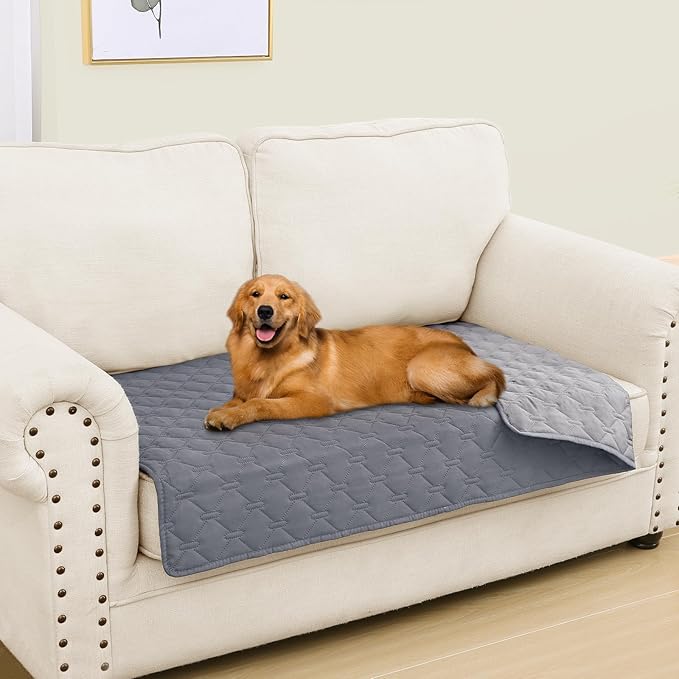 Smiry Waterproof Dog Bed Cover Blanket, Soft Reversible Pet Blanket, Washable Leakproof Cats Dogs Couch Cover for Sofa, Couch, Furniture, Plaid (30x53 Inch, Grey/Light Grey)