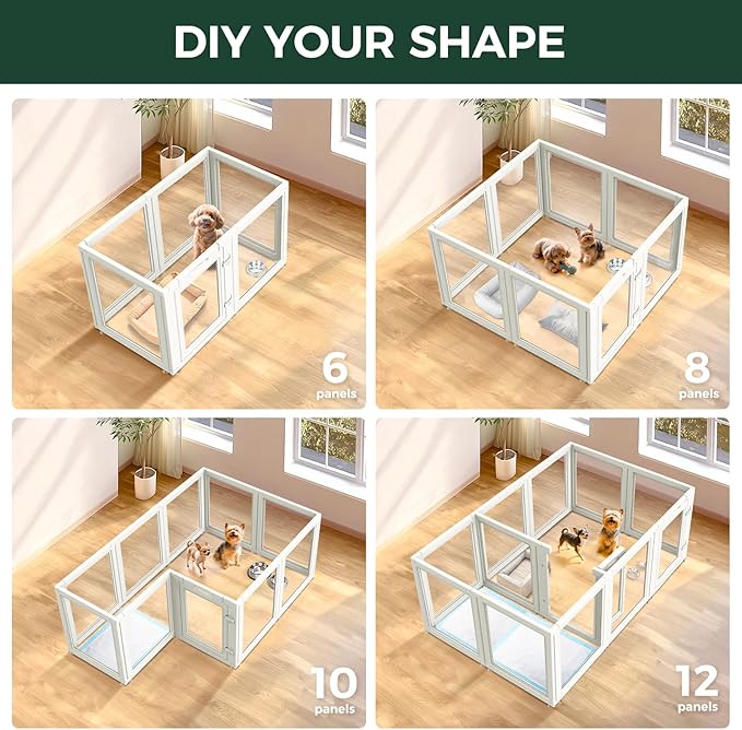 FXW AuraSpace Acrylic Indoor Dog Playpen for Puppies and Small Dogs, 24 Inch, 6 Panels, White