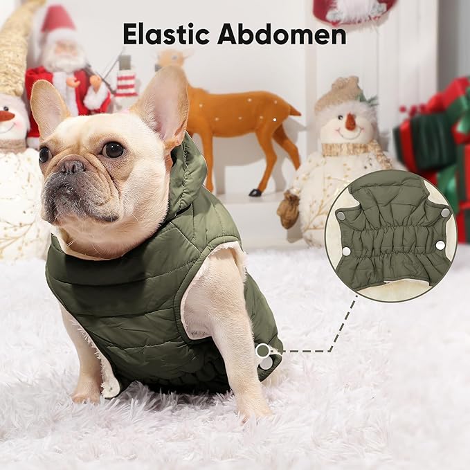 Fleece Lining Dog Hoodie with Harness Built in,Extra Warm Medium Dog Jacket in Winter Doggie Coats with Drawstring Hooded,Green L