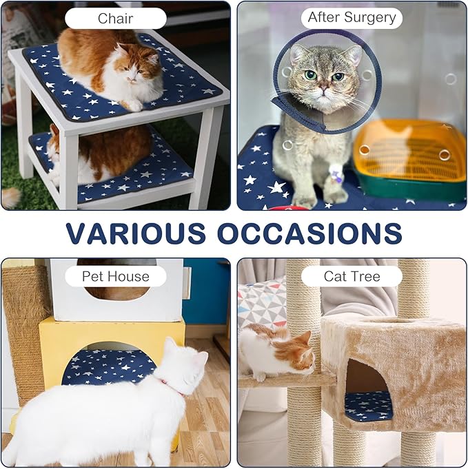 Namalu 4 Pack Self Warming Cat Bed Self Heating Cat Mat Star Pattern Soft Dog Crate Pad Thermal Pet Mat Anti Slip Kennel Dog Washable Warming Bed for Outdoor Indoor(18 x 18 Inch,Blue)