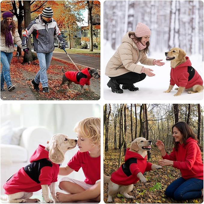 Dog Hoodie with Fleece Lining - Premium Winter Warm Dog Sweater for Small, Medium Dogs, Puppy - Dogs Sweatshirt Contrast Color Design (Red&Black, XL)