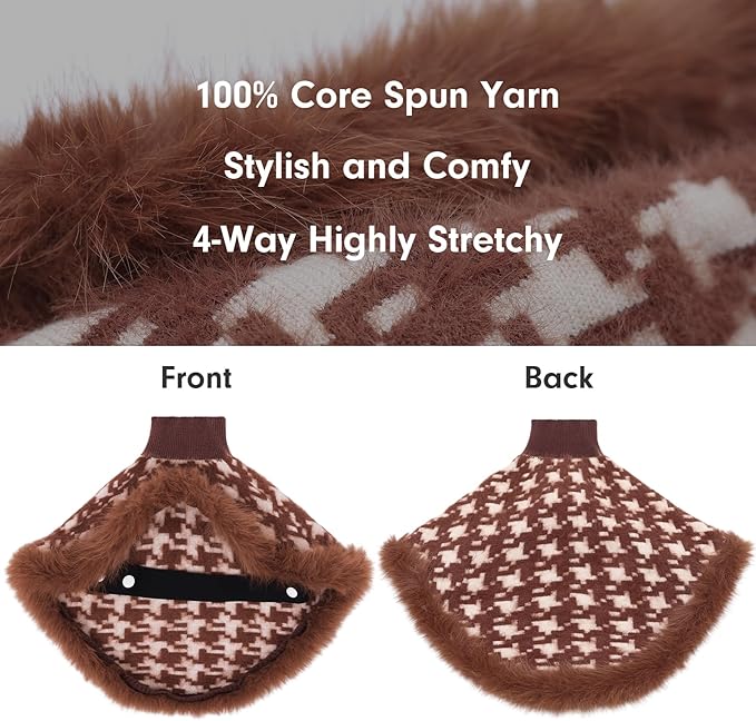 Dog Sweater Cloak, Pearl Cotton Bouclé Yarn Puppy Sweater, Cold Weather Coat Knitwear for Small Dogs, Classic Turtleneck Thick Dog Clothes with Thick Fluff DS-DP02S