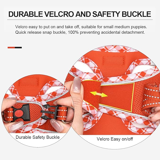 Mercano Soft Mesh Dog Harness and Leash Set, No-Chock Step-in Reflective Breathable Lightweight Easy Walk Vest Harnesses with Safety Buckle for Small Dogs, Cats (Tangerine, XS)