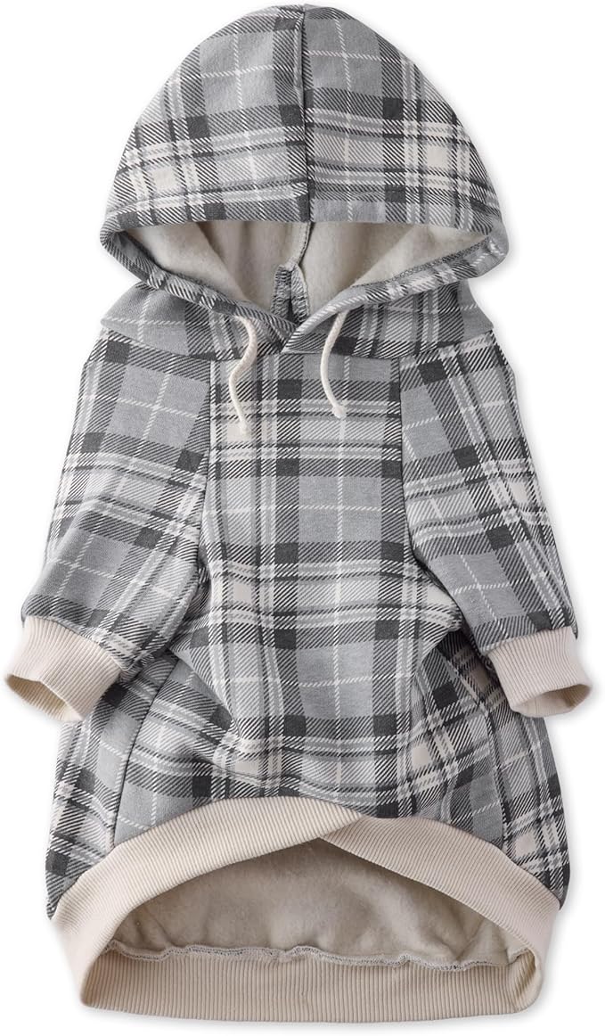 Rocky II - The Extra Comfy Hoodie, Organic Cotton and Recycled Poly Dog Hoodie Pet Coat Sweater for Small, Medium, Large Dogs, Gray Chesterfield Plaid, X-Small