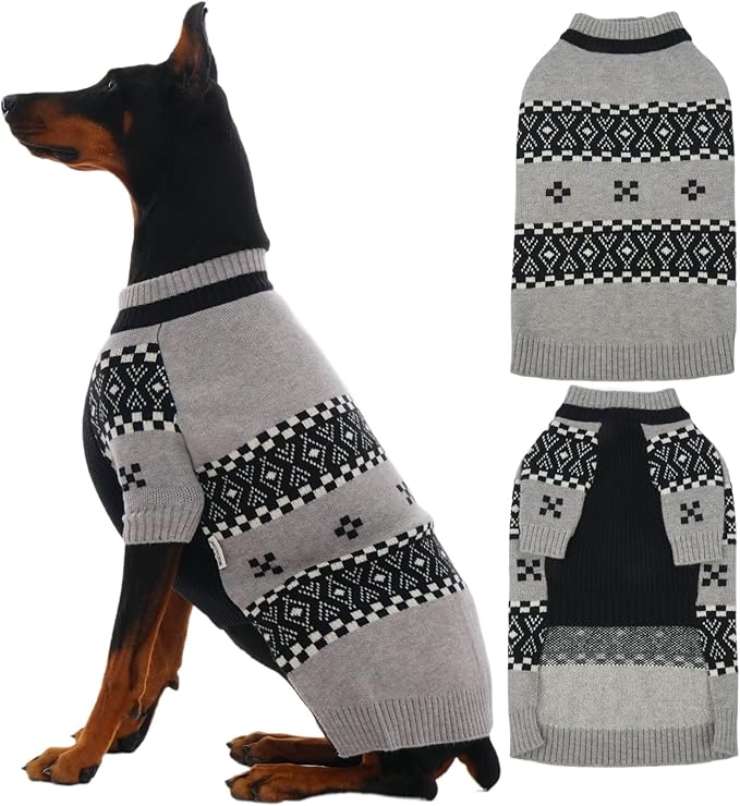 IECOii XXL Dog Sweater for Large Dogs Boy, Pitbull Sweater for Dogs Boy with Sleeve, Warm Male Fall Knitwear Mid Neck Pullover,Cozy & Elastic Dog Winter Sweaters for Cold Days, Grey, 2XL