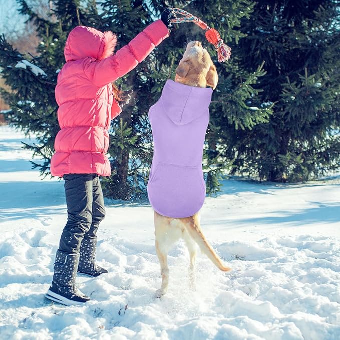 5XL Dog Sweaters for Large Dogs,Extra-Large Dog Hoodie,Cozy Fleece Interior Sweatshirt with Hood & Pocket,Leash Hole,Pet Clothes Sweater Hoodie for Large Dogs,Light Purple&5XL
