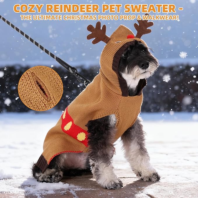 KOOLTAIL Christmas Dog Sweater,Cold Weather Cable Knitwear for Small Medium Large Dogs,Holiday Best Gift,Reindeer Style Thick Warm Winter Pet Clothes for Bulldog,Dachshund,Yorkie,XS