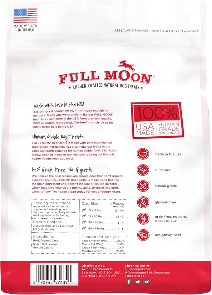 Full Moon Beef Jerky Healthy All Natural Dog Treats Human Grade Made in USA Grain Free 11 oz