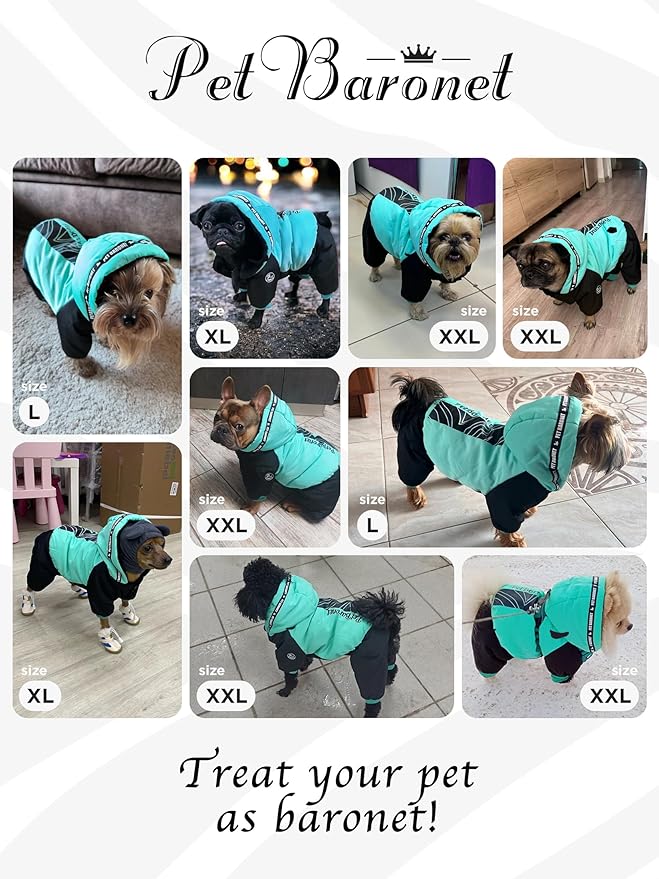 Waterproof Full Body Winter Jacket for Dogs, Dogs Snowsuit, Perfect for Cold Weather, Ideal for Small and Medium Breeds (Blue, XXL:Chest 22'', Length: 15.7'')