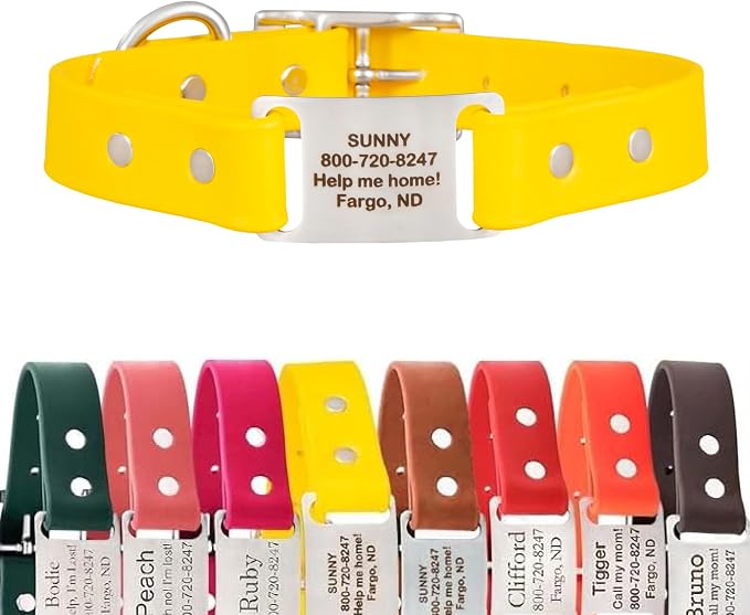 dogIDs Personalized Dog Collar – ScruffTag Custom Waterproof Biothane Dog Collar with Laser-Engraved Name, Durable & Odor-Resistant – USA Made | Yellow, 3/4 in x 14 in (Fits Neck Sizes 12-16 in)