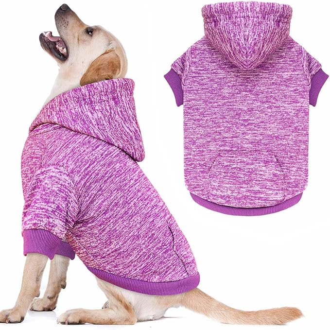 Dog Sweaters for Large Dogs Hoodie Fleece Dog Sweater Soft Clothes Sweatshirt with Pocket Hoodie for Large Dogs(Purple&L)