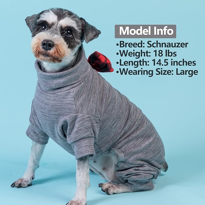 KYEESE Dog Coats Turtleneck Stretchy Dogs Pajamas Super Soft Warm Material Dog Sweater with Bowtie Pet Onesie for Small Dogs Cold Weather Coat, Grey,M