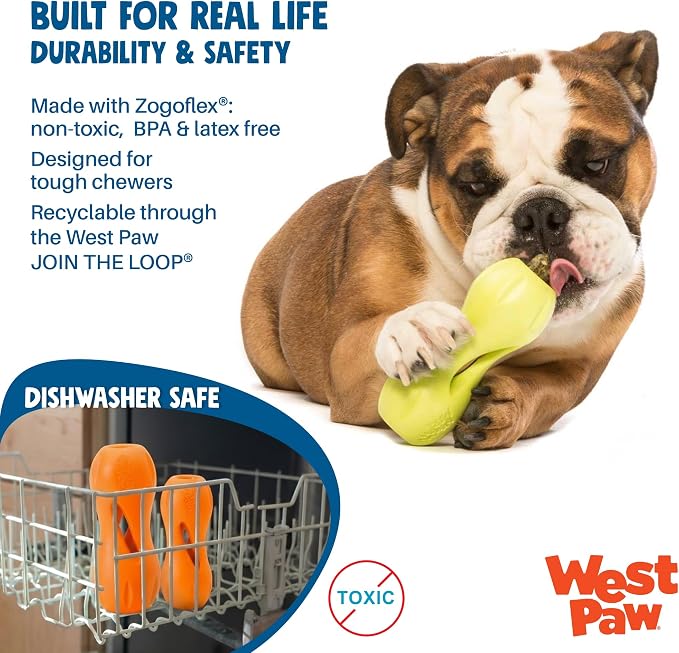 West Paw Zogoflex Qwizl Interactive Treat Dispensing Dog Puzzle Treat Toy for Dogs, Granny Smith, Large