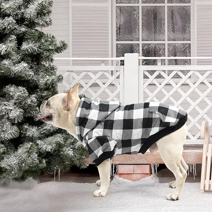 KOOLTAIL Plaid Dog Hoodie for Small Medium Large Dogs - Pet Clothes Sweater with Hat and Pocket for Cold Weather Winter, Warm Soft Hooded Sweatshirt Coat Outfit for Puppy Cats Girls Boys White SM