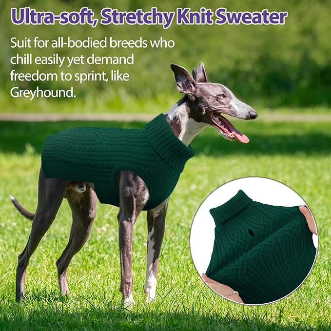 SUNFURA Christmas Dog Sweaters for Large Dogs, Large Dog Sweater for Christmas Holiday, Warm Winter Fall Pet Sweaters for Dogs Girls Boys, Turtleneck Sweatshirt for Corgi, French Bulldog, Green L