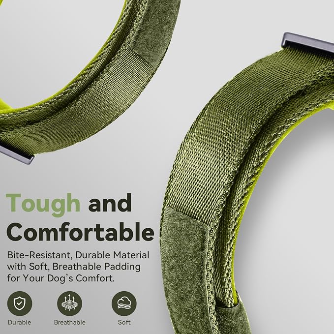 2026 Upgrade Waterproof Tactical AirTag Dog Collar, Built in AirTag Holder | Comfortable Control Handle, Quick Release Metal Buckle, Durable 1000D Nylon, For Medium to Large Dogs, Army Green, L