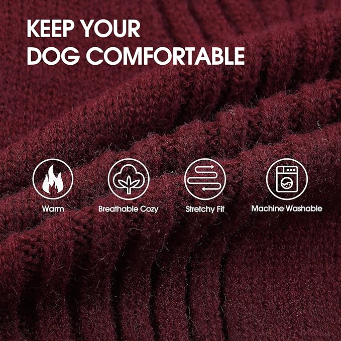 IECOii XL Dog Sweater,Winter Doggy Clothes for Large Dogs Girl Boy,Warm Pullover Xmas Dog Sweater Turtleneck,Lightweight & Good Stretch for Active Dogs Like Beagle,Border Collie (Burgundy,XLarge)