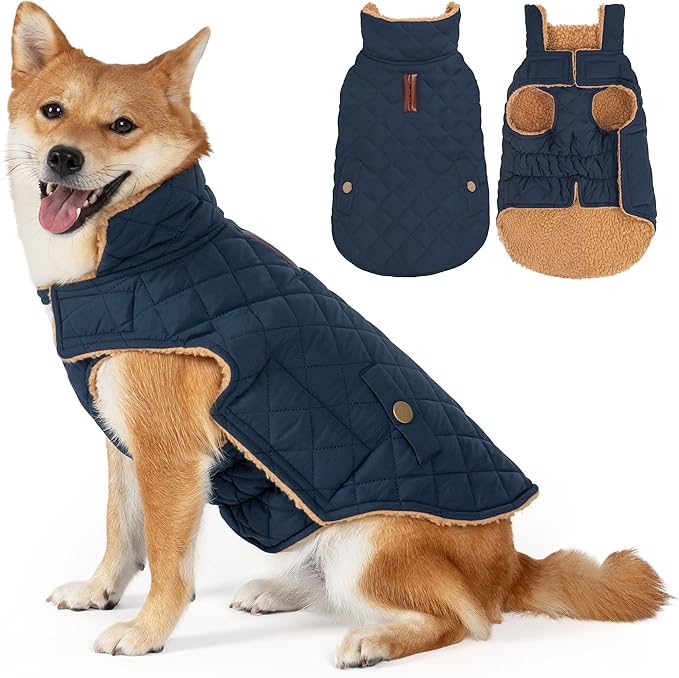 Dog Coat, Warm Winter Dog Waterproof Jacket for Medium Dogs, Fleece Lined Adjustable Dogs Coats Cold Weather Windproof Doggie Snowsuit with Leash Hole, Navy X-Large