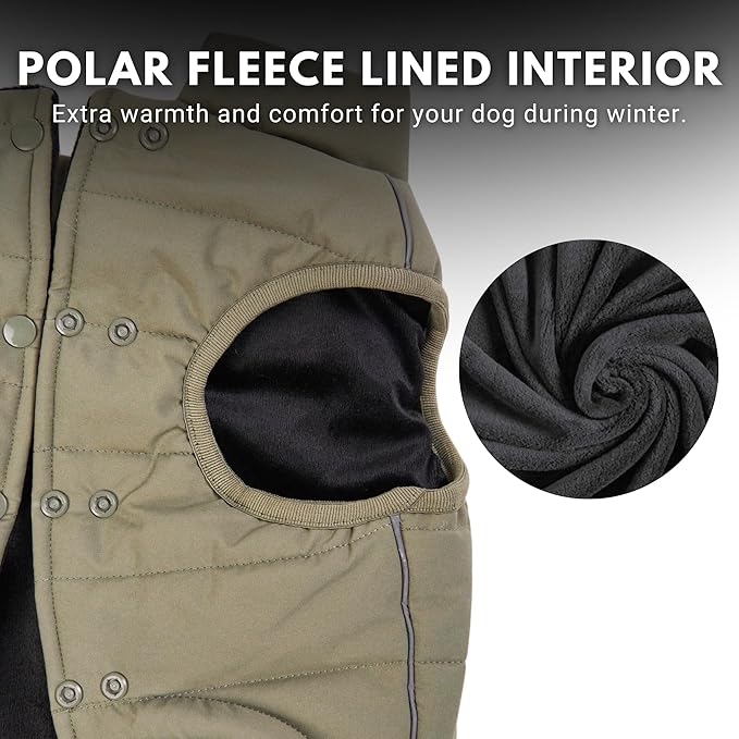 Spark Paws Dog Winter Jacket, Water-Resistant Coat, Warm Reflective Windproof Fleece-Interior, for Medium and Large Dogs - Olive - 3XL