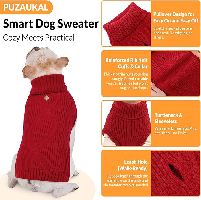 Dog Sweater Pullover, Cable Knit Dog Christmas Sweater, Dogs Sweaters for Small Medium Large Dogs with Harness Hole,Puppy Sweaters Boy Or Girl(Wine Red,XL)