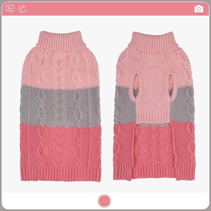 EXPAWLORER Dog Sweater with Leash Hole - Large Dogs Fall Sweaters for Girls Boys,Classic Turtleneck Knitwear Dog Clothes for Cold Weather, Cable Knit Dogs Outfit,Coat,Pet Apparel(Pink&Grey,XL)