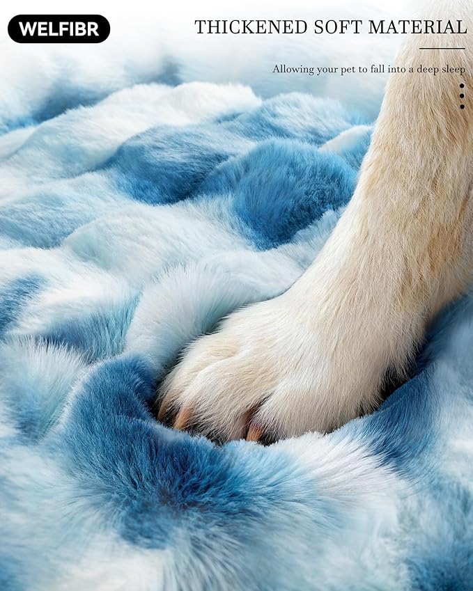 Welfibr Dog Bed 100% Washable Faux Fur Dog Beds Small Size Dog Orthopedic Dog Bed with Sides Elevated Dog Bed Comfort Pet Beds with Removable Cover Noiseless Supportive Dog Couch Anti-Slip Blue 35"