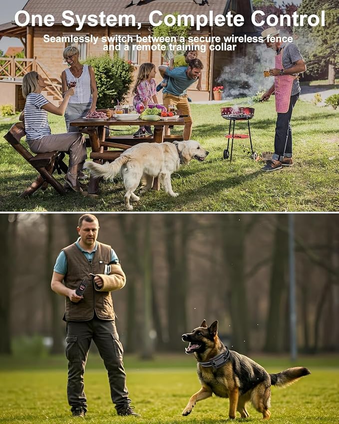 Wireless Dog Fence System - 2-in-1 Pet Containment & Training Collar with Accurate Boundary Control, IPX6 Waterproof and Rechargeable, for Large & Medium 1 Dogs Black