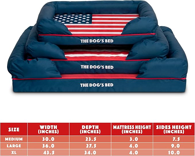 The Dog's Bed Replacement Outer Cover ONLY (Outer Cover ONLY) for The Dog's Bed, Washable Oxford Fabric, Extra Large (Blue with Red Piping USA Flag Embroidery & Centre Flag) Veterinary Approved