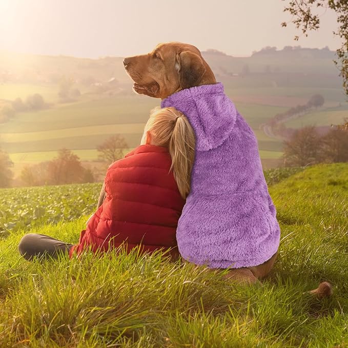 3XL Dog Sweaters for Large Dogs,Dog Hoodie,Warm Fuzzy Fleece Sweatshirt with Hood & Pocket,Leash Hole,Cozy Cold Weather Pet Clothes Sweater Hoodie for Large Dogs(Purple,3XL)