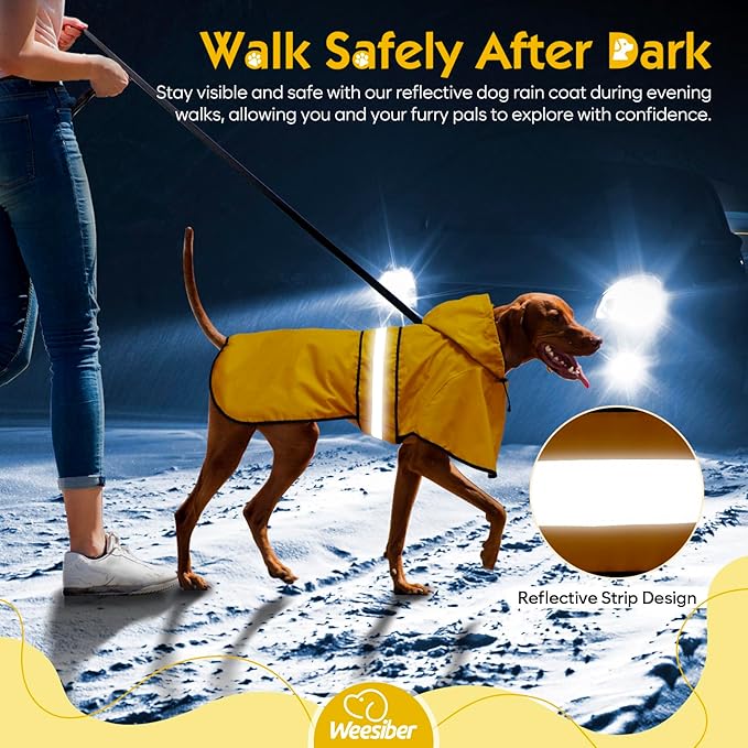 Weesiber Dog Raincoat, Adjustable Waterproof Dog Rain Jacket Poncho with Reflective Strip and Leash Hole, Lightweight Pet Rain Coat for Small to X-Large Dogs (S, Yellow)