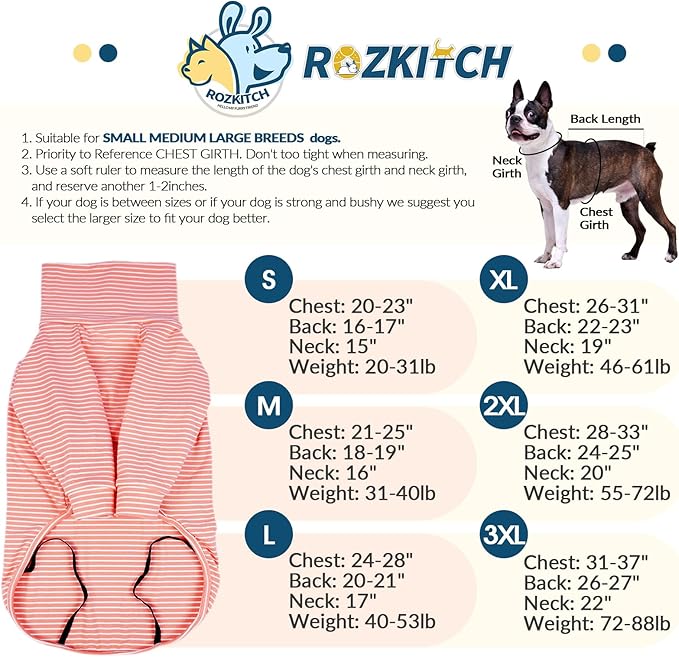 ROZKITCH Striped Dog Pajamas for Large Dogs Male Girl, Lightweight Fleece Shirt with Leash Hole, Soft Jumpsuit Loungewear for Indoor Outdoor Dailywear for Pit Bull Terrier, Siberian Husky PinkWhite XL