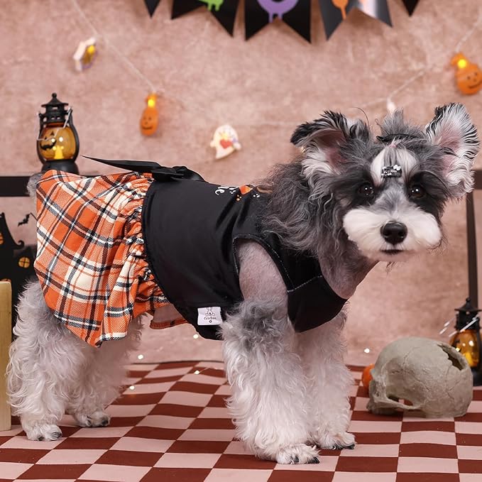 CuteBone Halloween Dog Dresses Velvet Holiday Small Dogs Clothes Onesie Pet Apparel Girl Puppy Skirt with Bow Hair Rope CVA45XXS-D