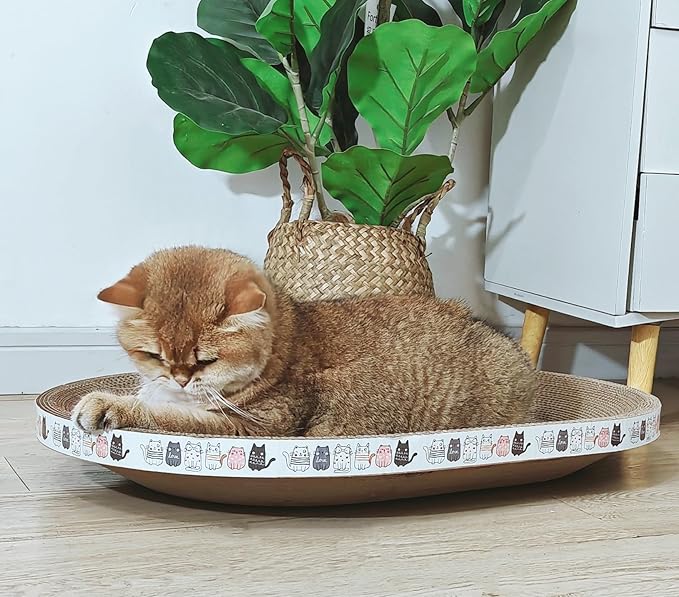 Spindro 2 Pack Large Cat Scratcher Cardboard, Oval Indoor Cat Scratcher Bed Scratcher Pad Board Lounge Couch Cats Bowl Shaped Cat Scratching Post Nest for Cats Grinding Claw Furniture Protector