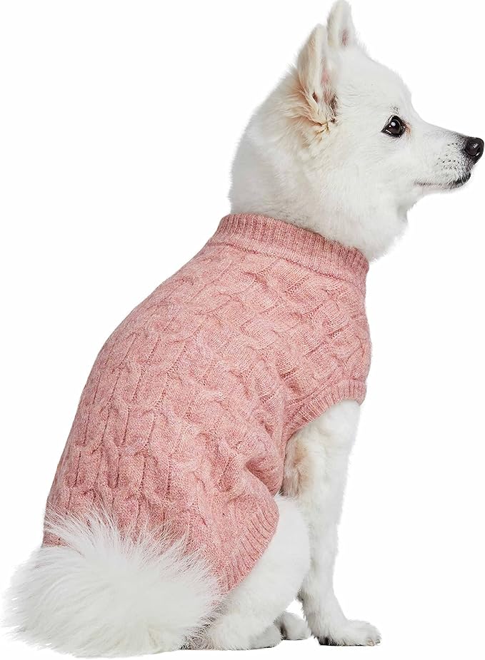 Blueberry Pet Classic Knit Dog Sweater, Pullover Crew-Neck Christmas Style in Pink, Back Length 14”, Cozy Winter Wear