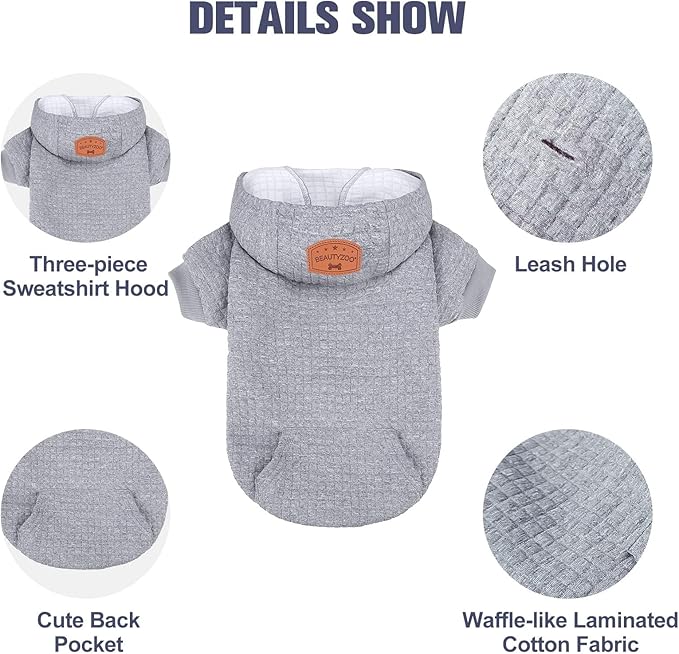 BEAUTYZOO Dog Sweaters for Large Dogs Girls Boys, Warm Winter Dog Hoodie Sweatshirt with Pocket & Leash Hole,Soft Waffle-Like Laminated Cotton Pet Clothes for Big Breeds Indoor Outdoor Cold Weather