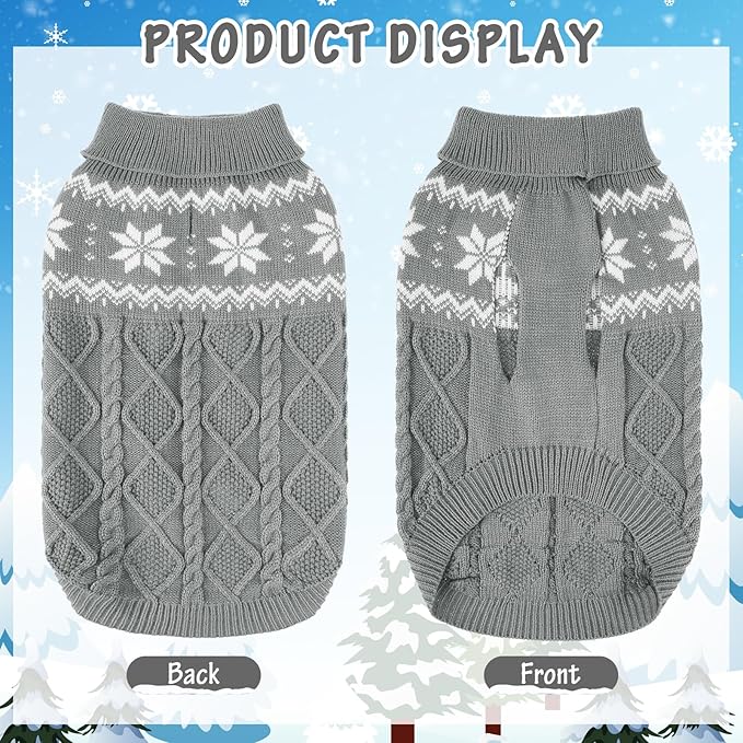 Warm Winter Dog Sweater - Cold Weather Pet Clothes for Small Medium Large Dogs Indoor Outdoor, Soft Classic Knit Puppy Apparel, Grey, M