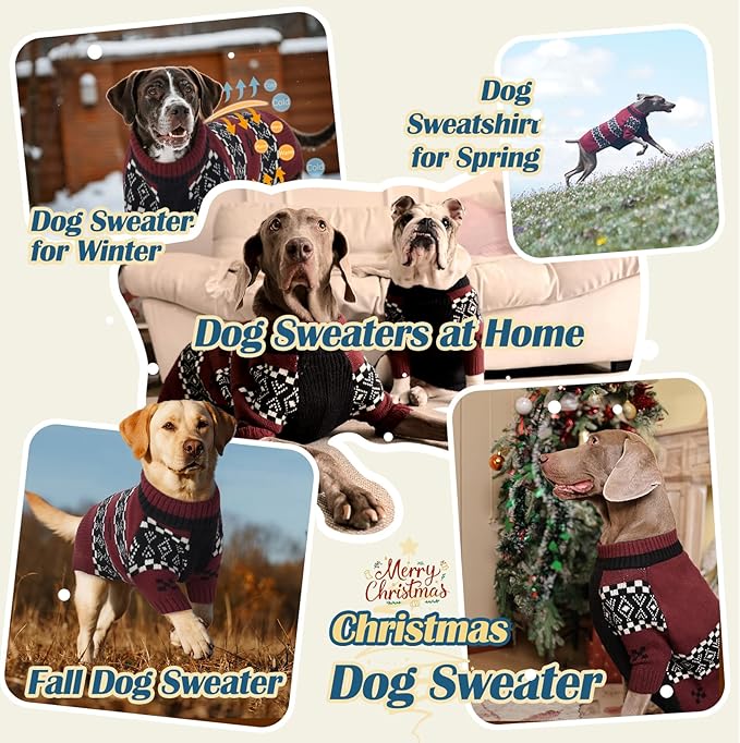 ROZKITCH Lightweight Dog Sweaters, Breathable Knit Pullover with Fair Isle Pattern, Winter Warm Pet Clothes for Large Dogs Great Dane German Shepherd DarkRed 5XL