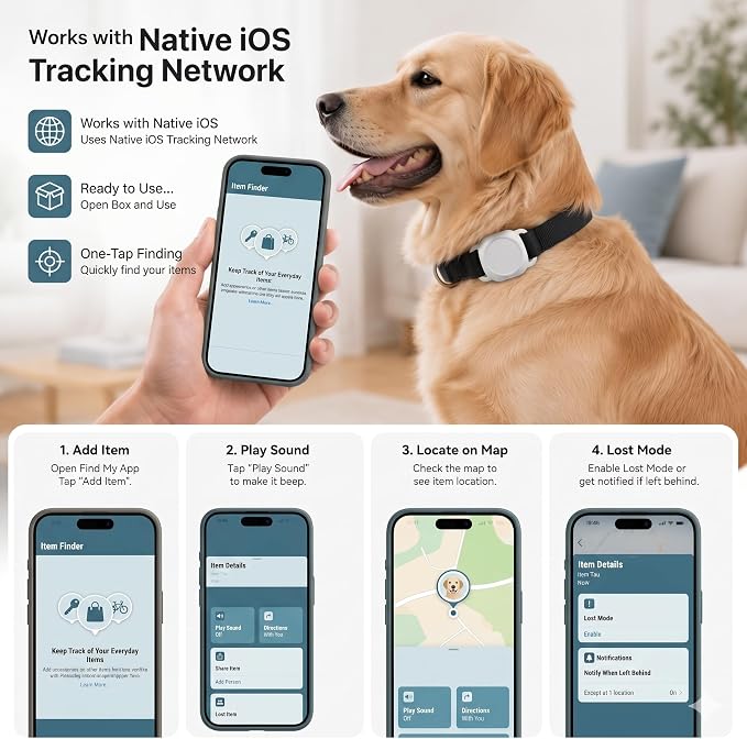 GPS Dog Collar Tracker - Pet GPS Tracker Works with iOS Devices (No App Needed), Lightweight Dog GPS Tracker, GPS Dog Collar No Monthly Fee with Long Battery & Cat GPS Collar (Pink)