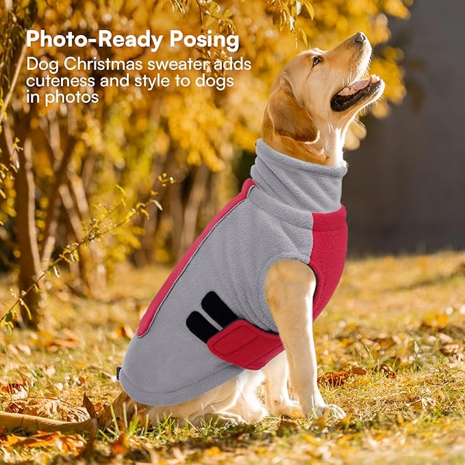 Queenmore Dog Sweater Male Female Dog Christmas Sweater Winter Jacket Coats with Leash Hole for XL Dogs Fleece Dogs Sweaters for Large Pets Collie Pitbull, Red XL