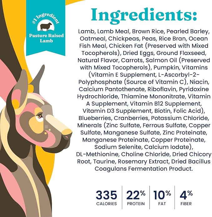 Solid Gold Lamb Dog Food Dry for Adult & Senior Dogs– High Protein Healthy Dog Kibble for Medium & Large Breeds – Whole Grain, Omega 3 & Digestive Probiotics for Gut Health & Everyday Nutrition – 4 LB