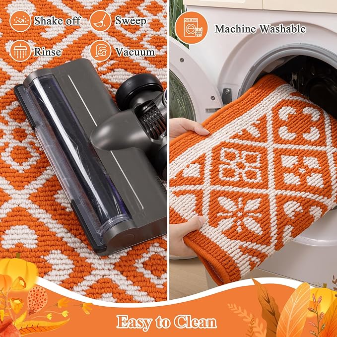 Ileading Fall Indoor Door Mat Washable Orange Muddy Mats for Dogs 3x5ft