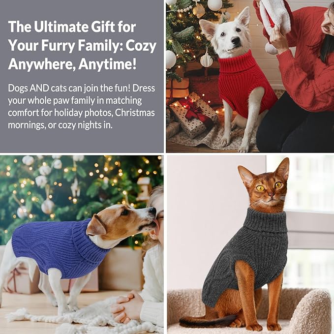 Dog Sweater Pullover, Cable Knit Dog Christmas Sweater, Dogs Sweaters for Small Medium Large Dogs with Harness Hole,Puppy Sweaters Boy Or Girl(Grey,L)