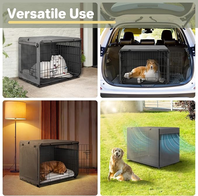 Seiyierr Dog Crate Cover - Kennel Cover Fit for 36 Inch Dog Crate, Double Door Polyester Crate Cover for Wire Dog Crate Indoor Outdoor Protection, Grey